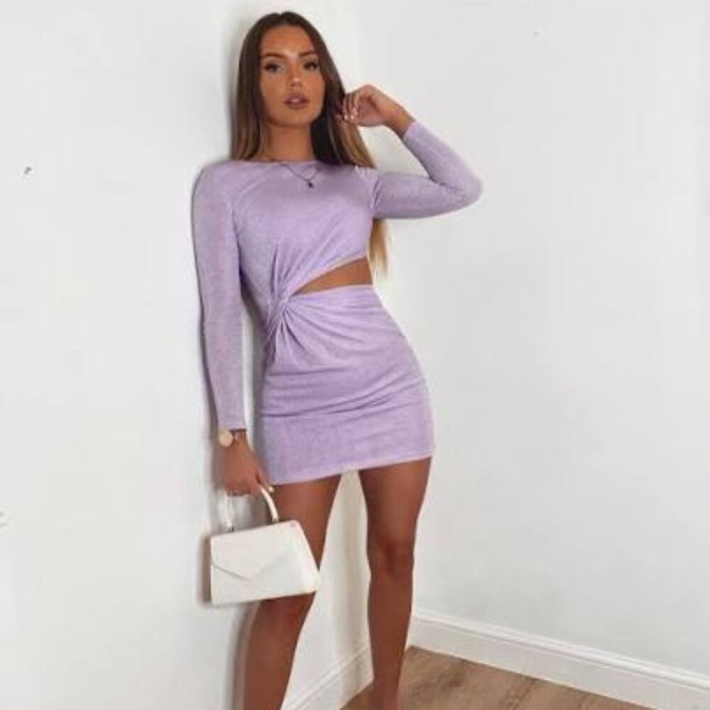 Meshki Fawn Twist Long Sleeve Shimmer Lilac Dress